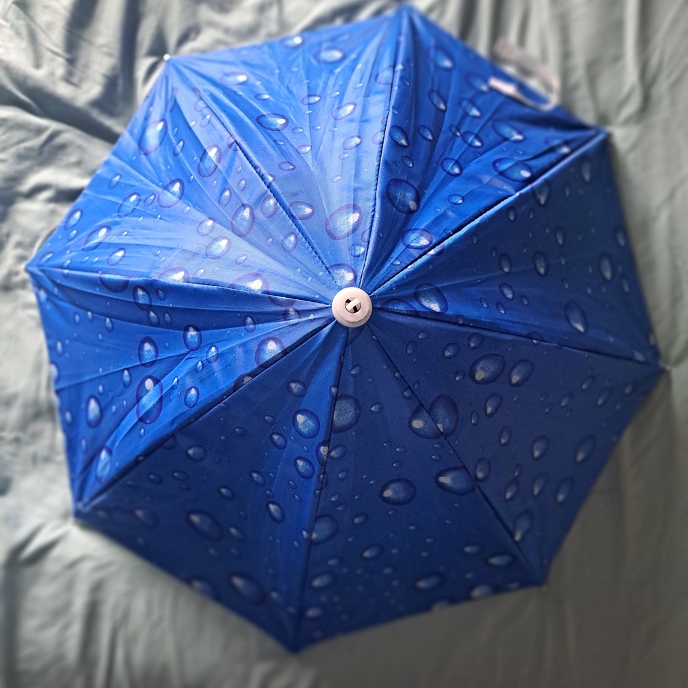 Blue Water Droplet Umbrella ​Blue Raindrop Print Hands-Free Umbrella Hat | Compa